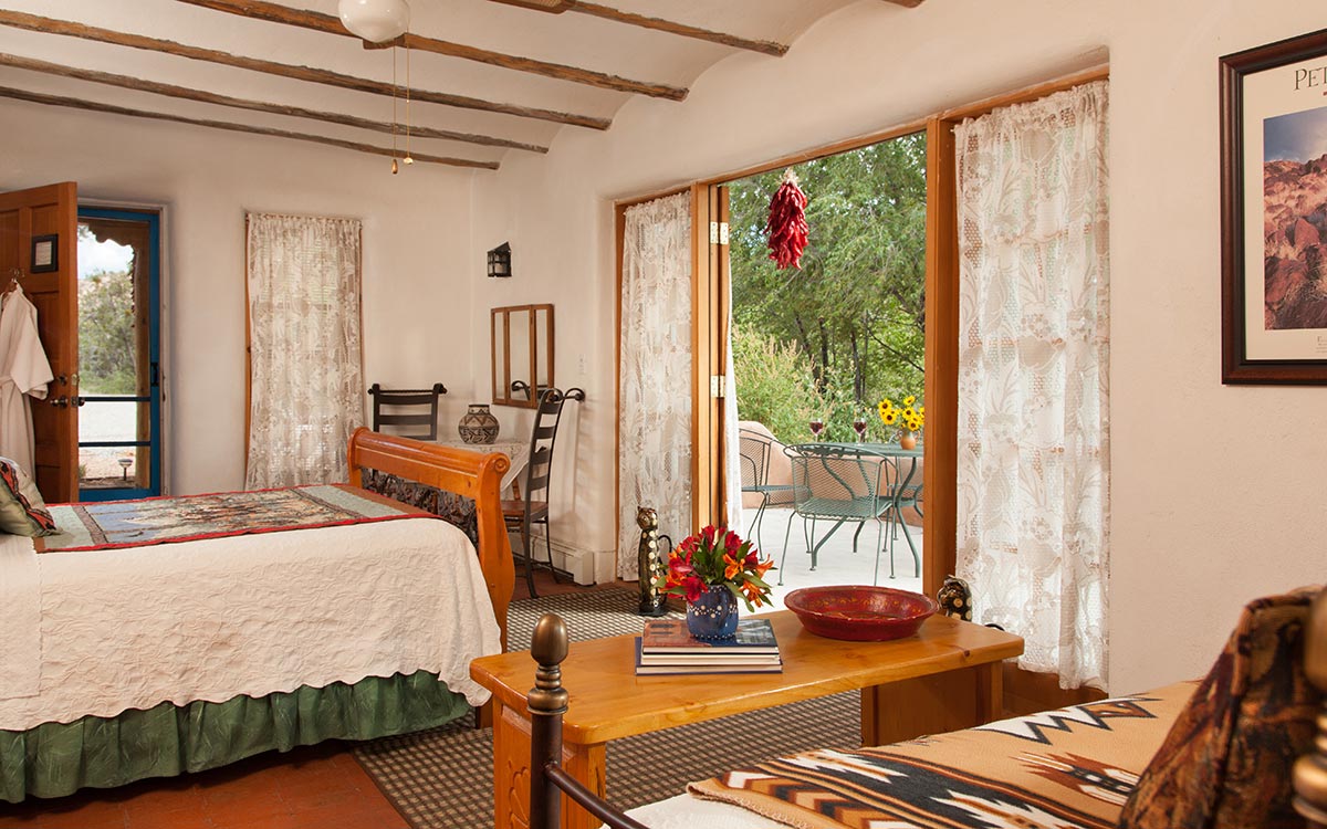 AFter enjoying some horseback riding in New Mexico, this gorgeous guest room at our Northern New Mexico Bed and Breakfast will be waiting