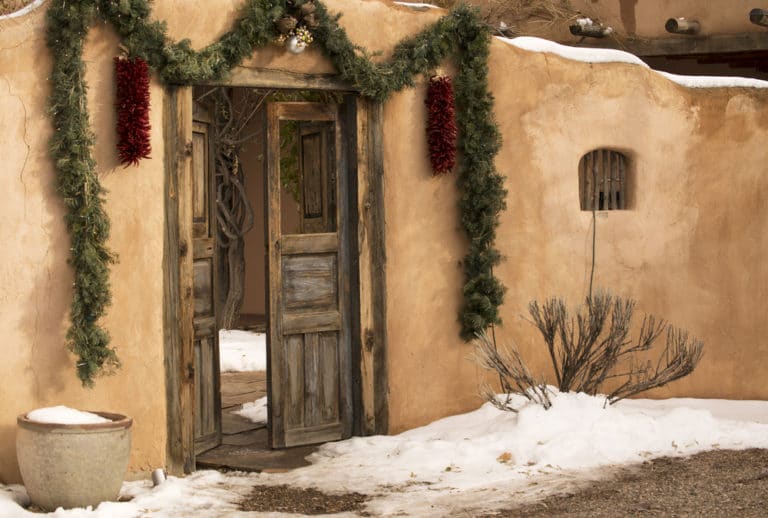 A beautiful entry way in Santa Fe this winter - one of the many things you can enjoy while staying at our Bed and Breakfast near Santa Fe