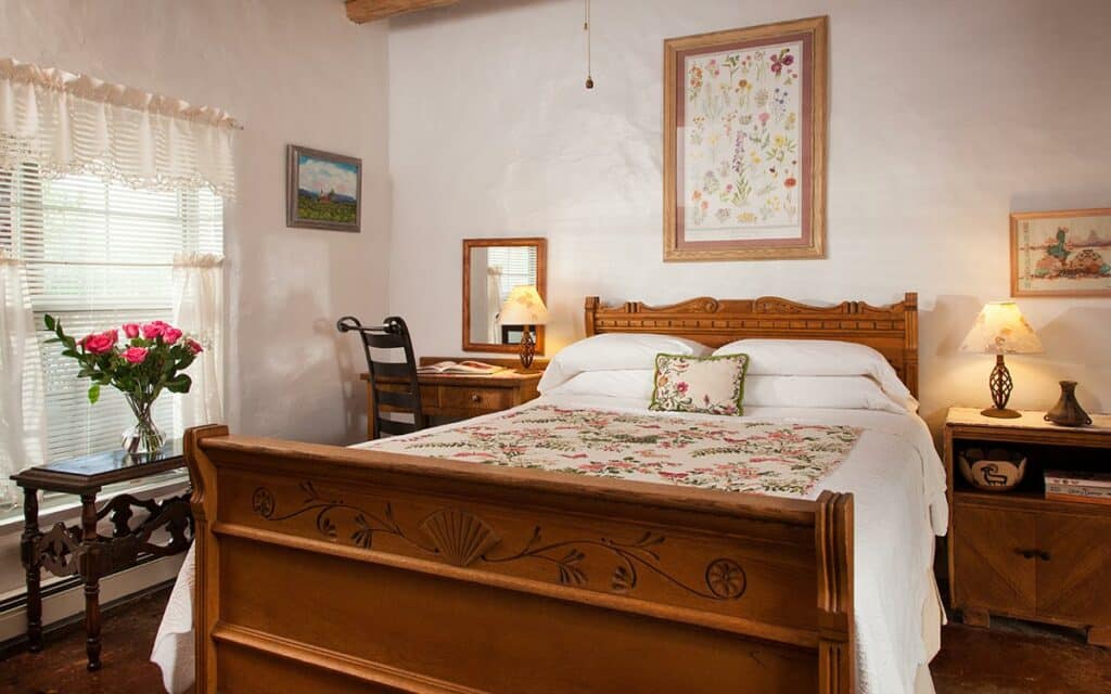 Unwind in comfort in this guest room at our New Mexico Bed and Breakfast and enjoying adventures like snowshoeing at Valles Caldera National Preserve