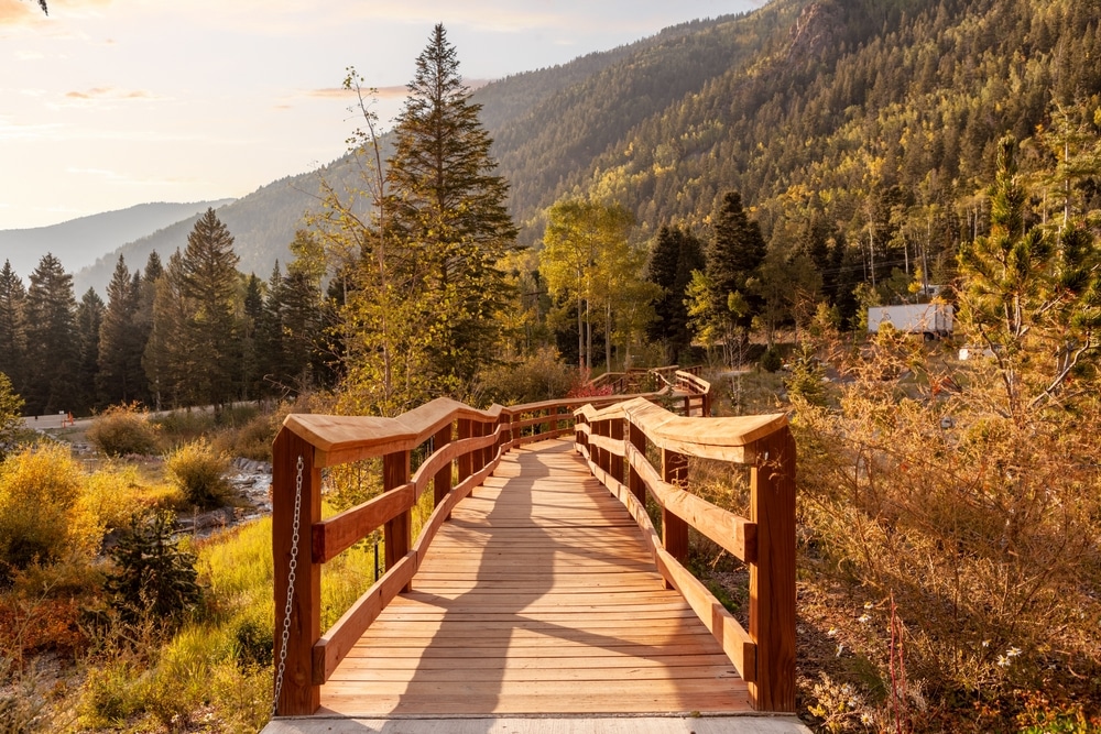 A boardwalk in beautiful fall scenery near Taos Ski VAlley, one of the best things to do in Taos